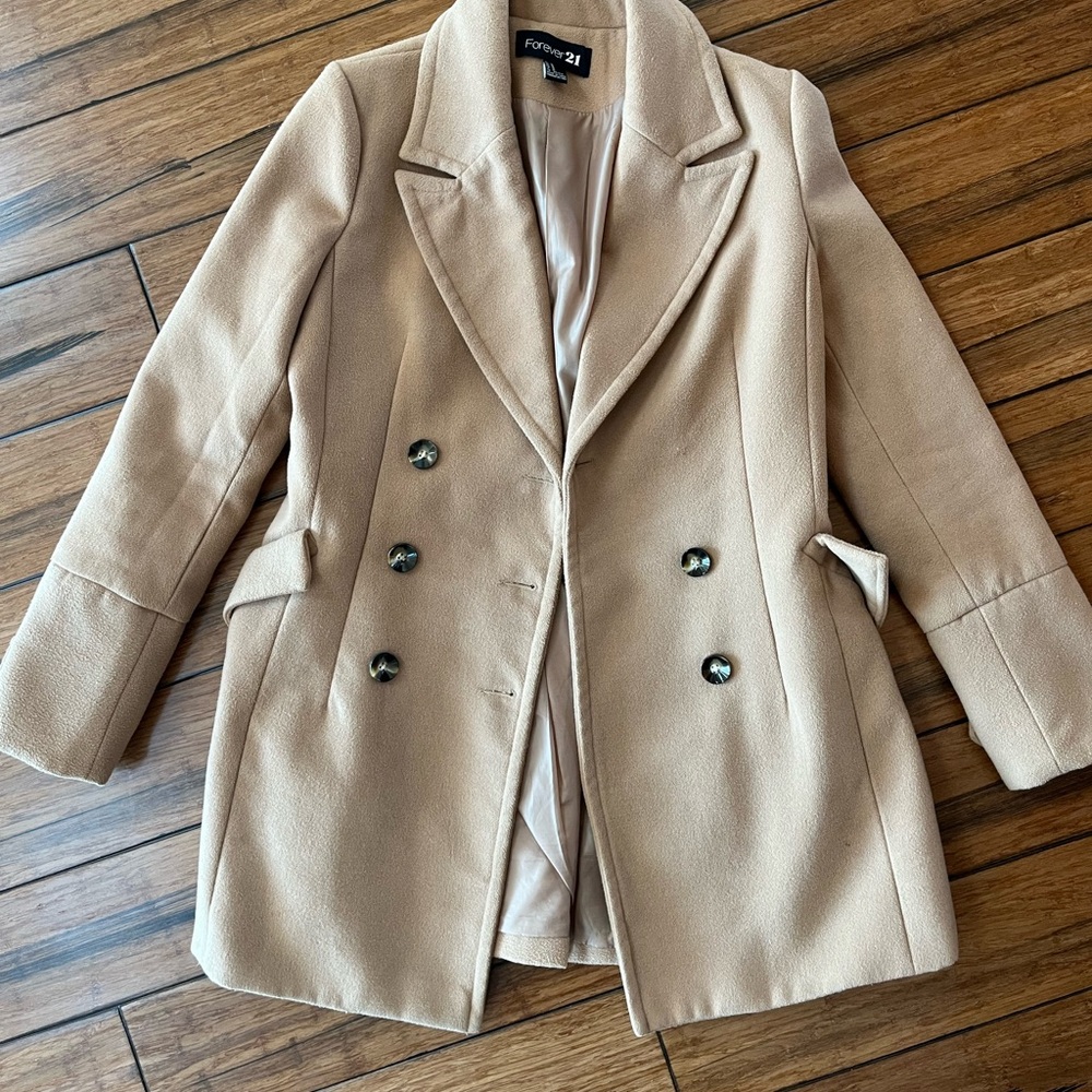 Forever 21 Tan Double-Breasted Women's Coat
